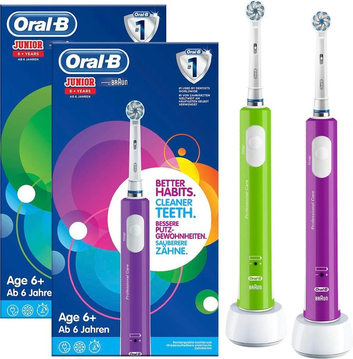 Oral B Oral-B Junior 6+ - Elektrische Tandenborstel - Paars & Groen DUOSET 4 Oral B Oral-B Junior 6+ - Elektrische Tandenborstel - Paars & Groen DUOSET - Afbeelding 2