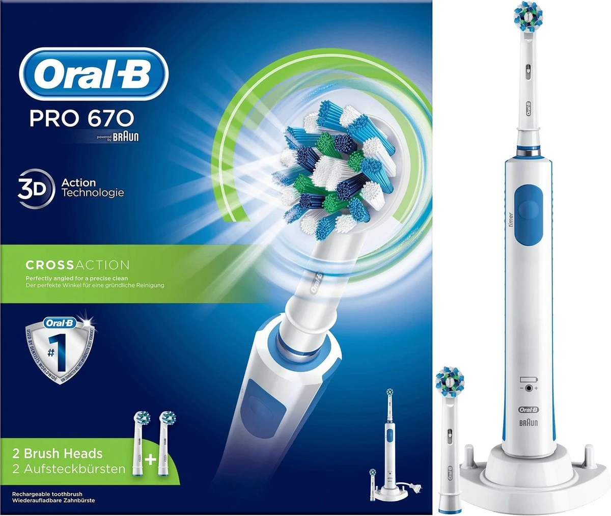 Oral B Oral-B PRO 670 CrossAction - Elektrische Tandenborstel - Met 2 Opzetborstels 10 Oral B Oral-B PRO 670 CrossAction - Elektrische Tandenborstel - Met 2 Opzetborstels - Afbeelding 8